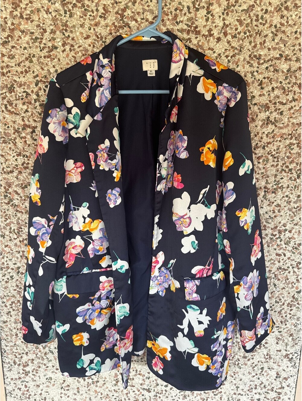 A New Day Navy Floral Print Longline Blazer Jacket Size XL